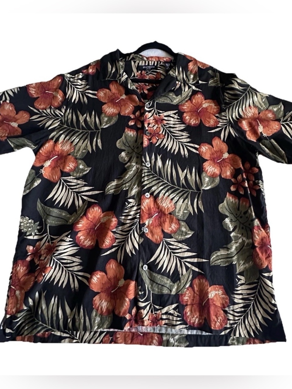 Vintage Brandini Silk Mens XL Hawaiian Button Up Shirt Floral Tropical Luau